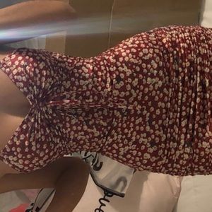 Red cutout drawstring floral slip dress